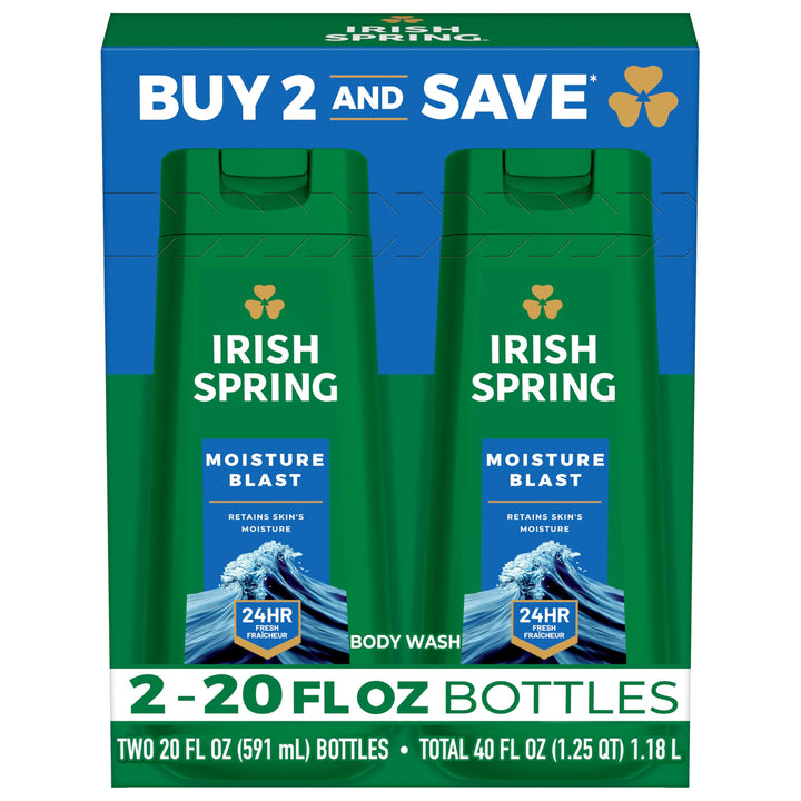 Irish Spring front packaging showing two bottles and brand freshness