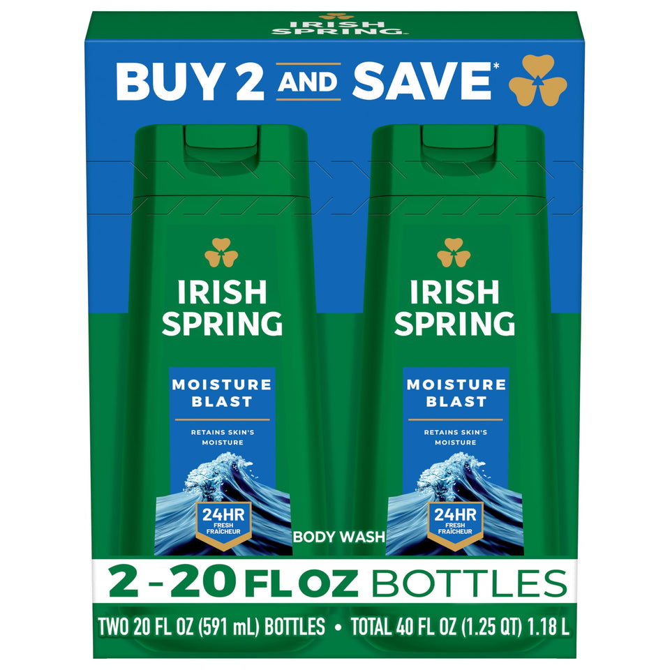 Irish Spring front packaging showing two bottles and brand freshness