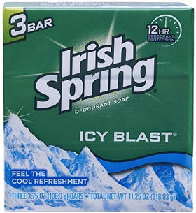 Irish Spring Icy Blast bar close-up texture displaying lather-ready surface and cleansing benefit
