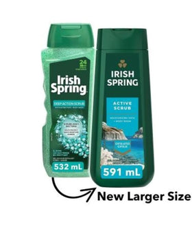 Irish Spring loofah included with bottles for boosted lather and exfoliation