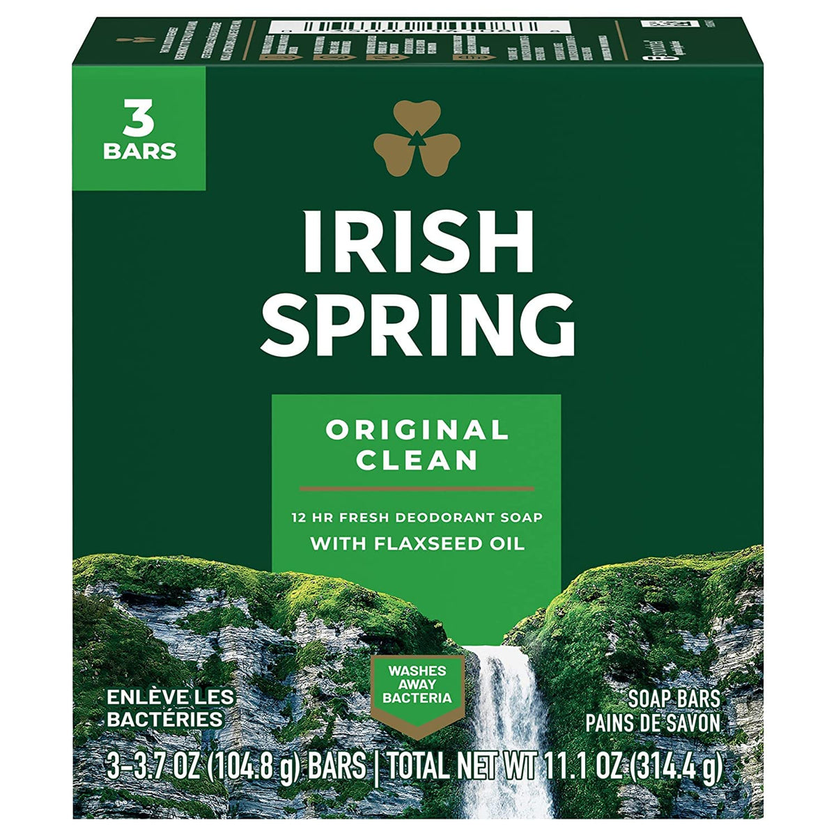 Open box revealing six Irish Spring bars for long-lasting household supply