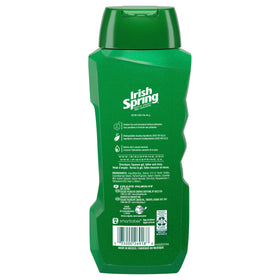 Back label of Irish Spring bottle revealing ingredient panel and usage info