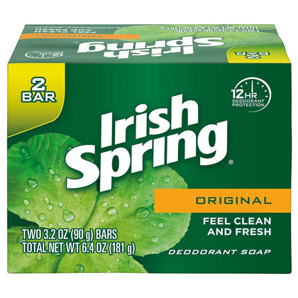 irish spring front packaging showing two bars and fresh scent benefit