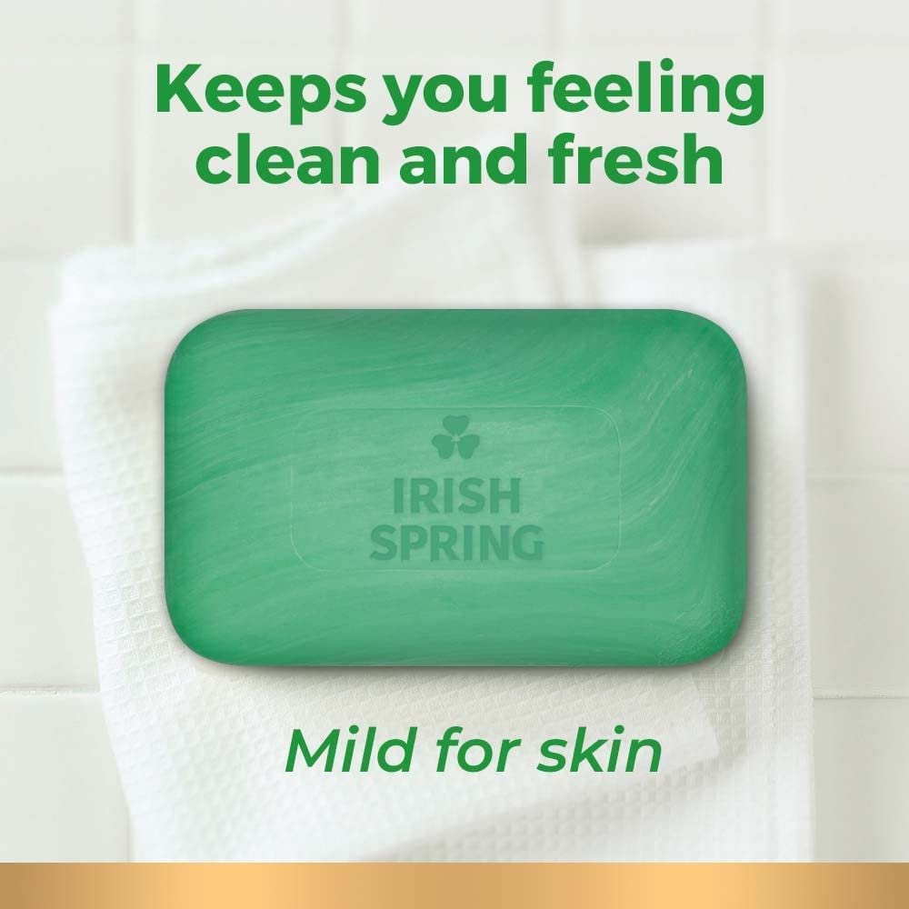 Irish Spring three unwrapped bars displaying shape and color
