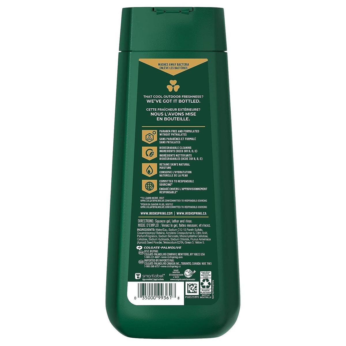 Irish Spring pouring gel into loofah for rich lather and cleansing power