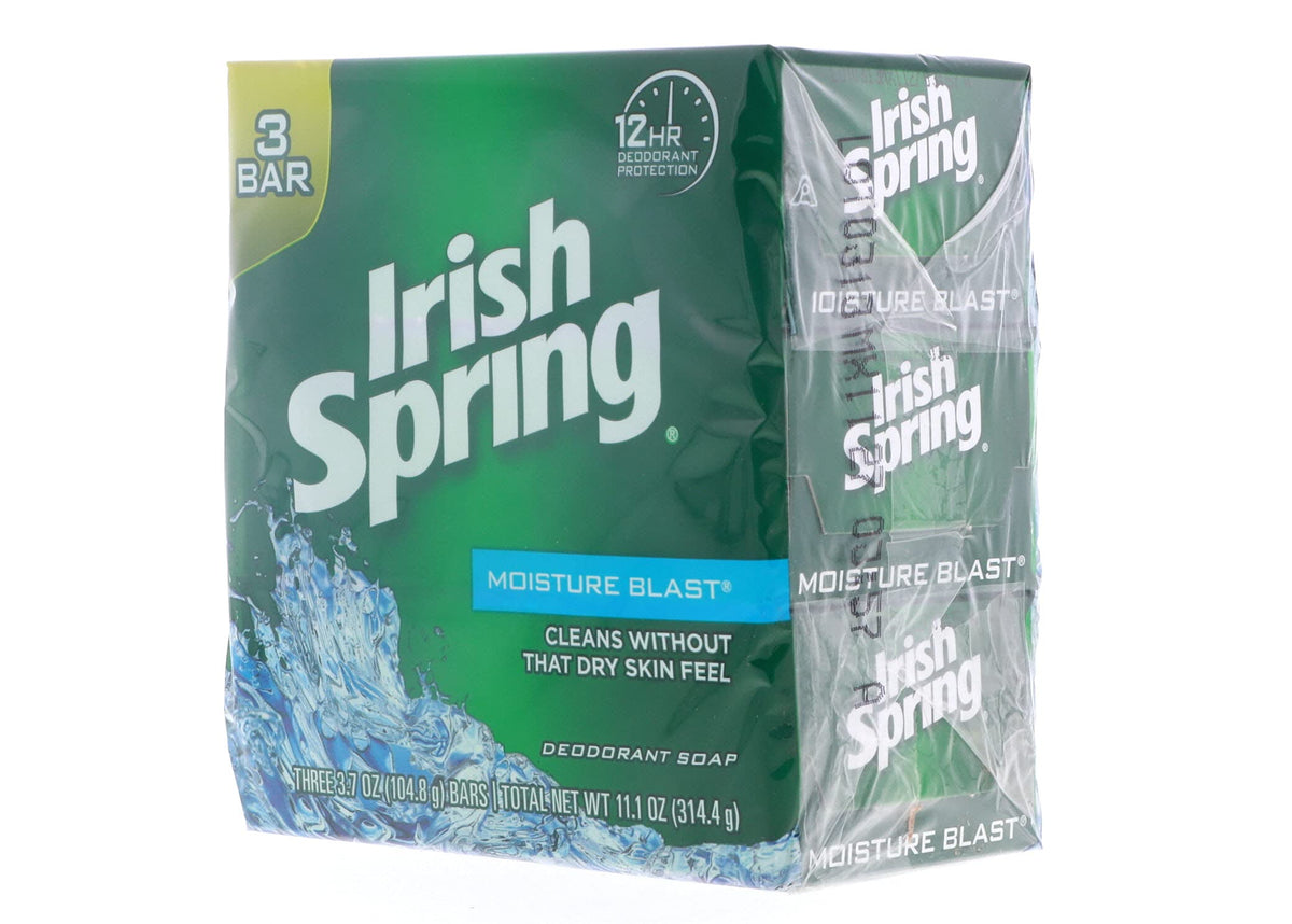 Irish Spring single bar close-up highlighting smooth surface and moisturizing appeal