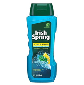 Irish Spring Ultimate front bottle view showing iced lemon and tea tree scent benefits