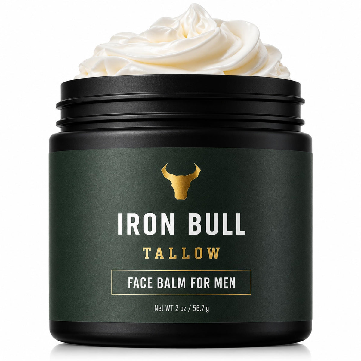 Iron Bull front packaging showing the 2oz balm and masculine label, promotes simple care