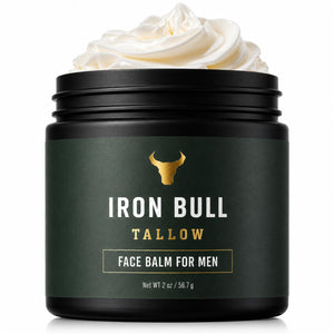Iron Bull front packaging showing the 2oz balm and masculine label, promotes simple care