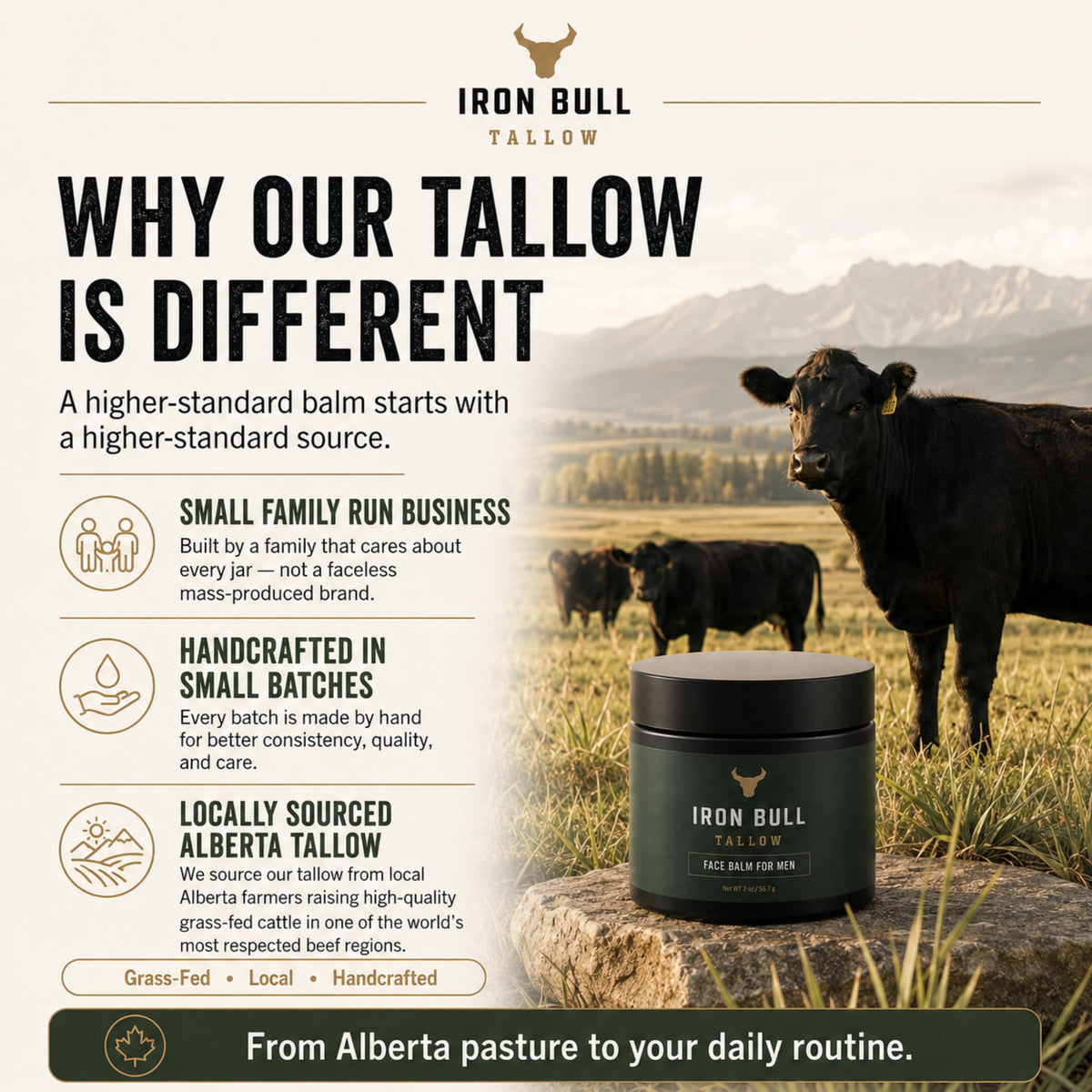 Iron Bull label close-up listing simple ingredients and clean-scent promise for transparency