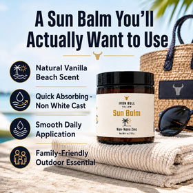 Iron Bull Tallow open tin with balm spread demonstrating application