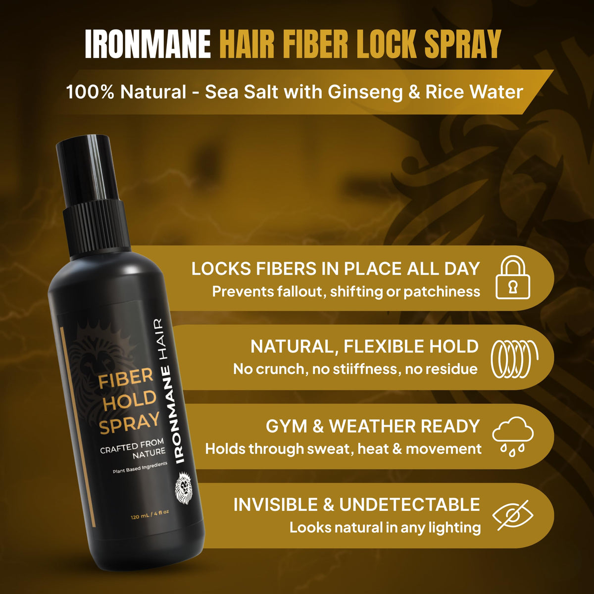 IRONMANE spraying along hairline to lock fibers for natural coverage