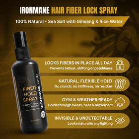 IRONMANE spraying along hairline to lock fibers for natural coverage