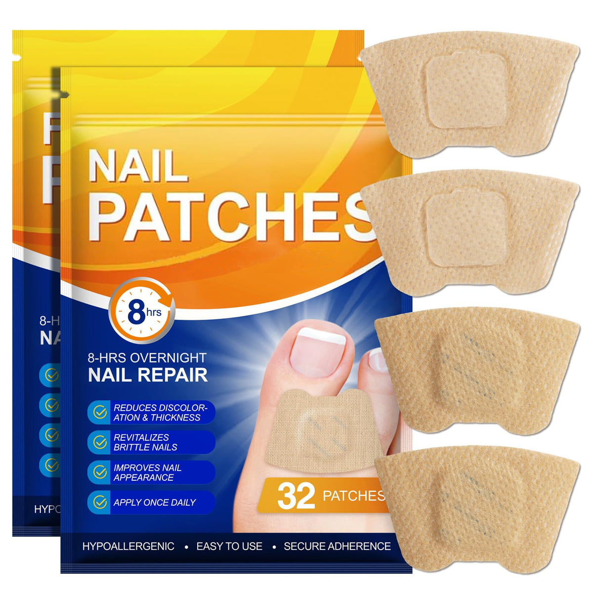 IRSRDOQU front packaging showing two overnight nail patches for easy use