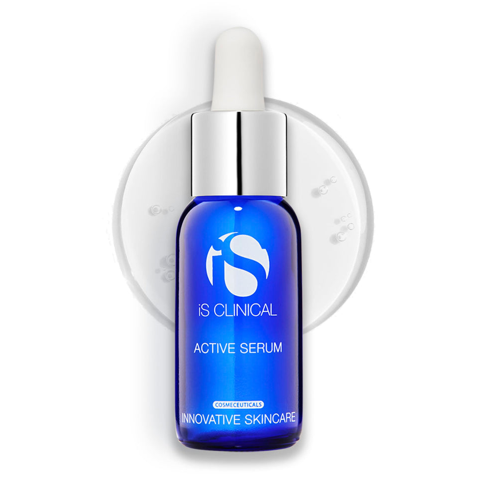 iS CLINICAL Active Serum front packaging showing product and label, promotes clarity