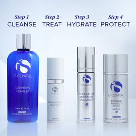 iS CLINICAL cleanser on vanity with towel conveying spa-like routine benefit