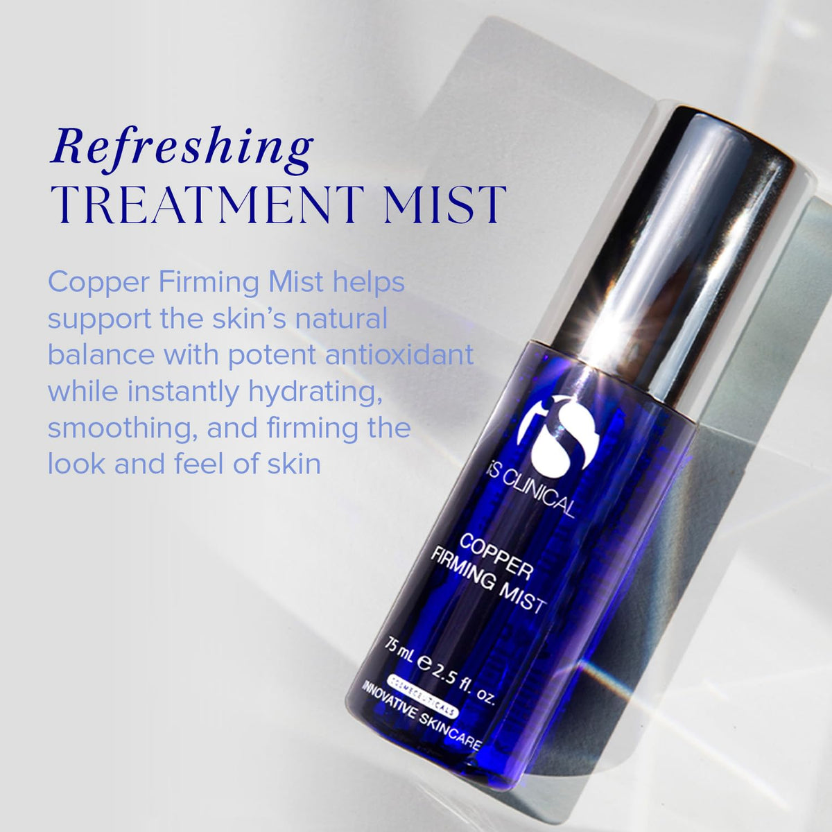 iS CLINICAL mist on bathroom vanity conveying daily routine refresh benefit