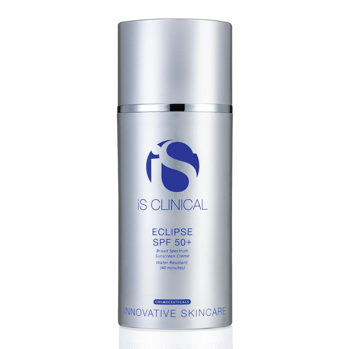 iS CLINICAL front packaging showing tinted SPF 50+ for easy identification and protection