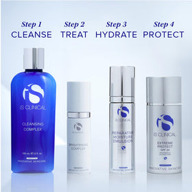 iS CLINICAL label close-up displaying zinc oxide and titanium dioxide ingredient benefits