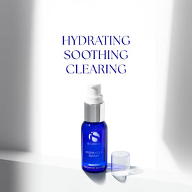 iS CLINICAL texture drop on fingertip showing lightweight serum for fast absorption