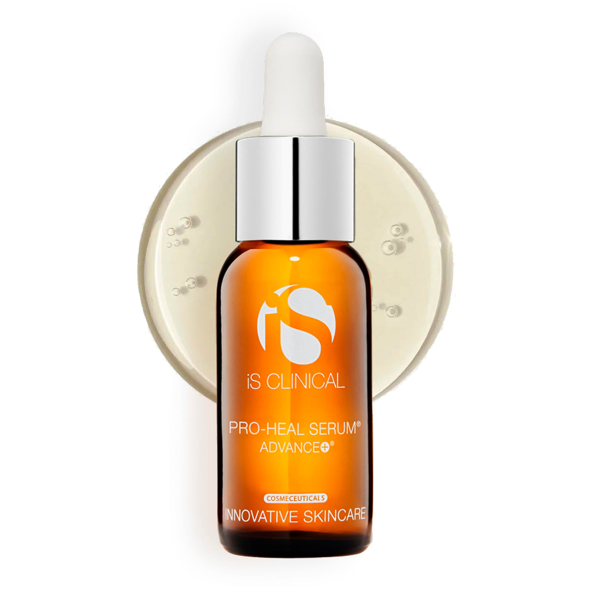 iS CLINICAL front bottle showing label and compact serum packaging benefit: clear product ID