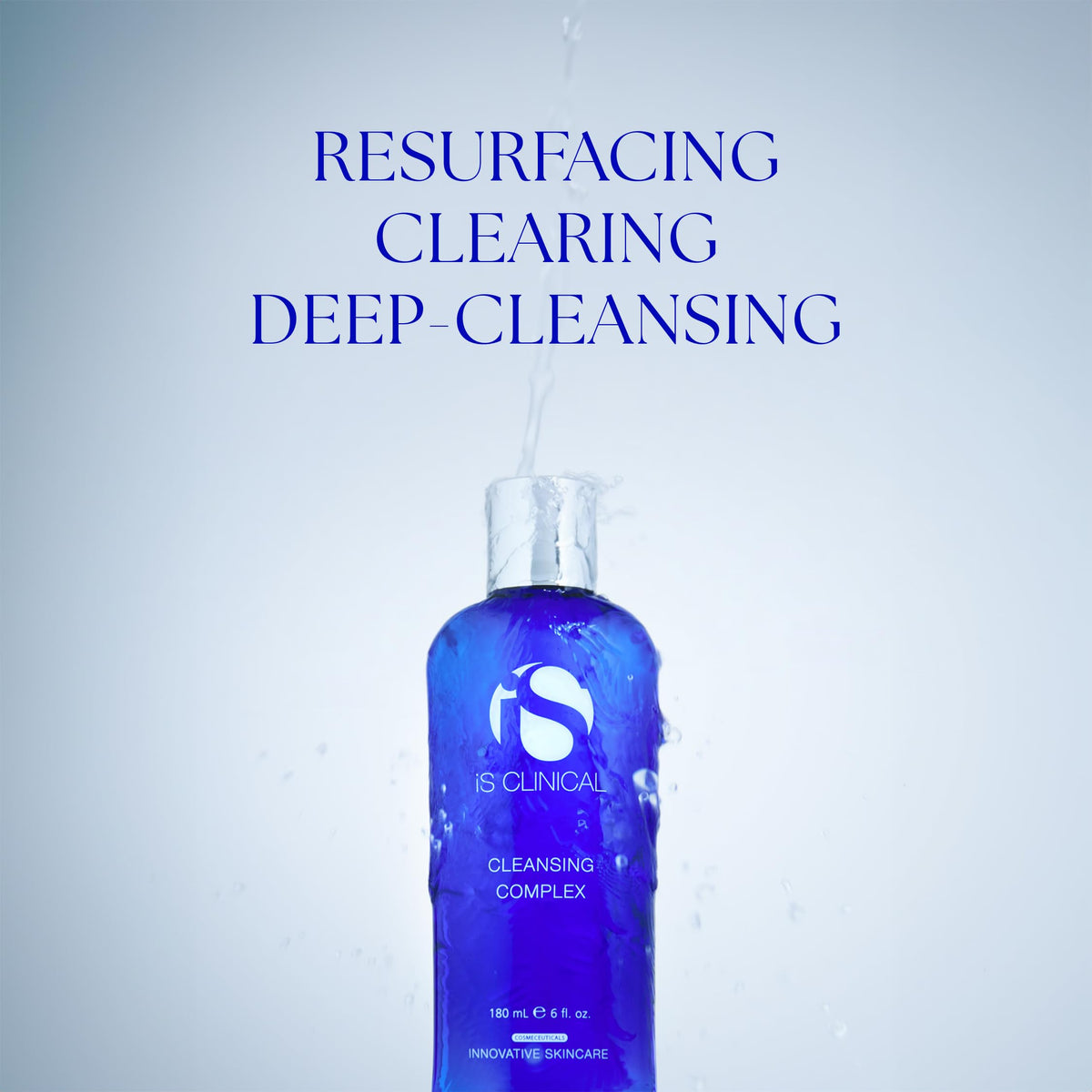 iS CLINICAL cleanser dispensed into hand demonstrating easy application and makeup removal