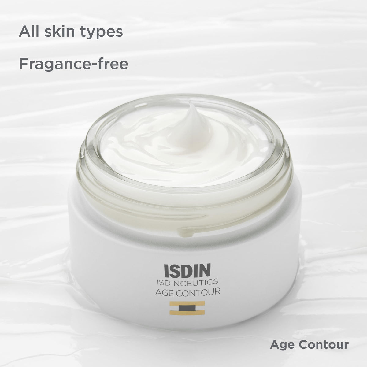 ISDIN jar staged with cleanser and SPF to show complete skincare routine benefit