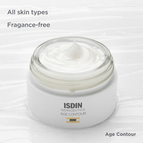 ISDIN jar staged with cleanser and SPF to show complete skincare routine benefit