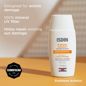 ISDIN cream texture close-up showing lightweight, fast-absorbing finish