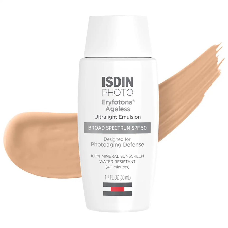 ISDIN Eryfotona Ageless front tube showing packaging and SPF 50 benefit