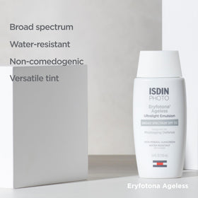 ISDIN Eryfotona applied under makeup illustrating seamless layer