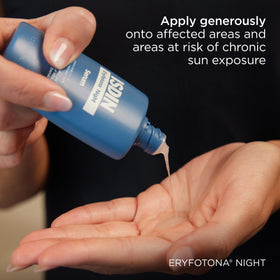 ISDIN applying serum to hand to show lightweight spreadability