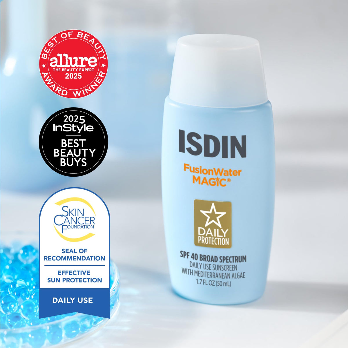 ISDIN Fusion Water MAGIC creamy gel texture demonstrating quick absorption