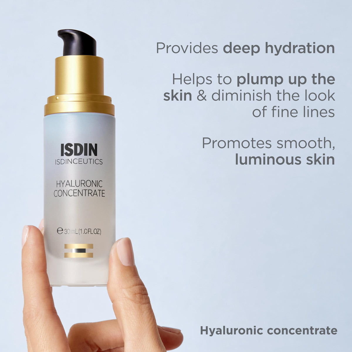 ISDIN bottle beside a coin to show size and travel convenience benefit