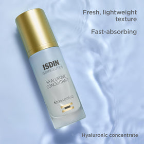ISDIN ingredients label highlighting peptides and hyaluronic acids benefit