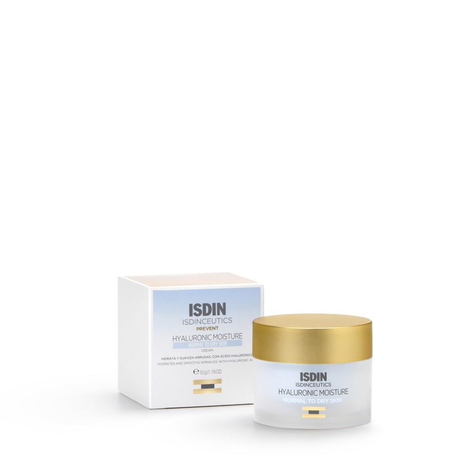 ISDIN front packaging showing moisturizer and brand, highlights sleek design and fast absorption
