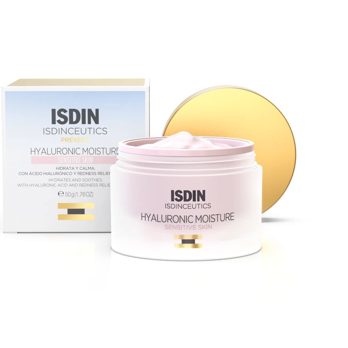 ISDIN jar front packaging showing label and size, clear benefit of gentle hydration