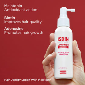 ISDIN Lambdapil before and after styled hair showing fuller appearance benefit