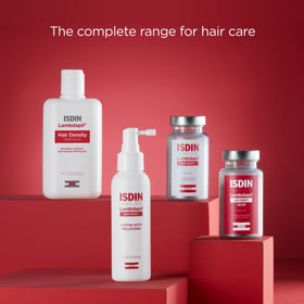 ISDIN Lambdapil applied to hair strand showing improved texture and volume