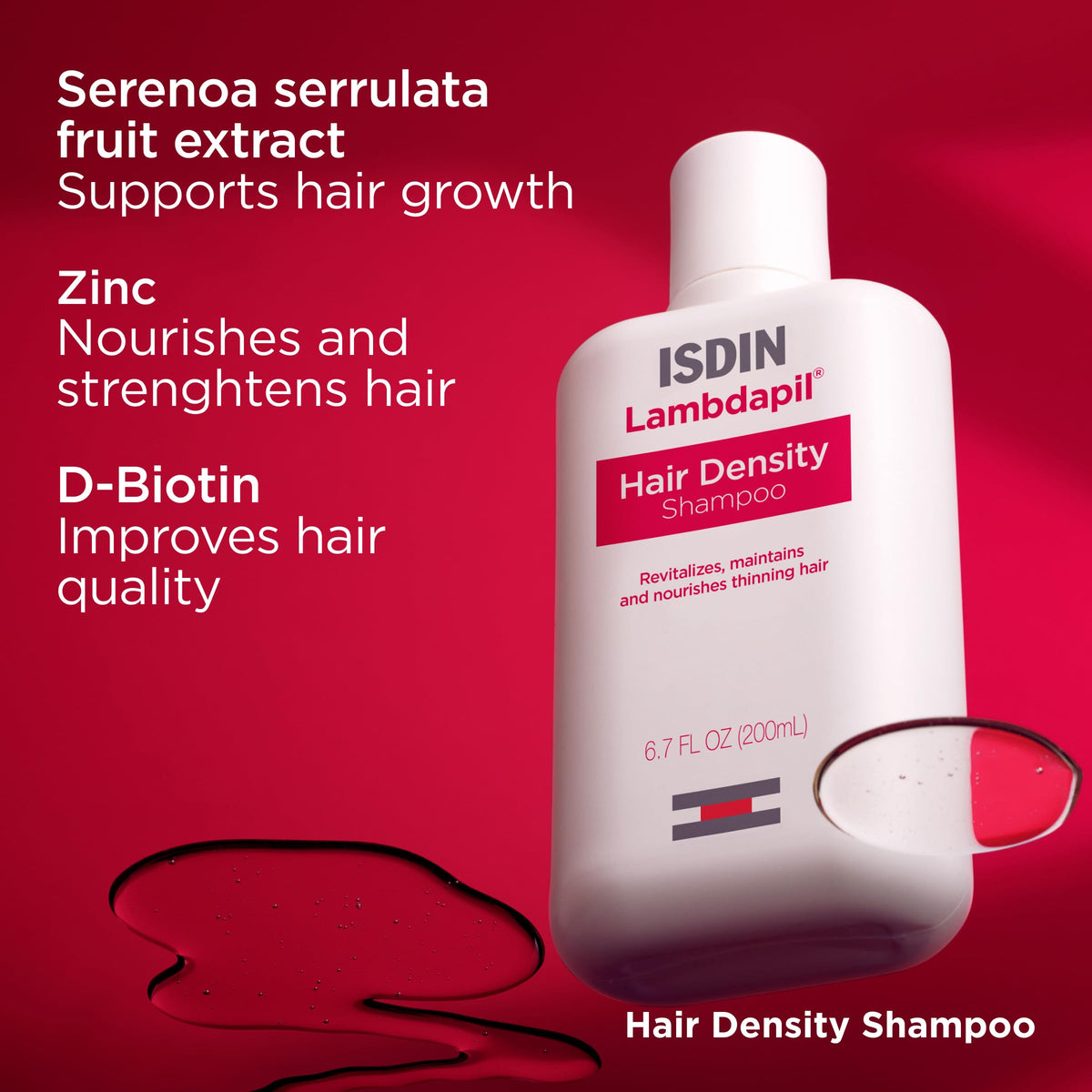ISDIN Lambdapil zinc biotin ingredient display highlighting fortifying benefits