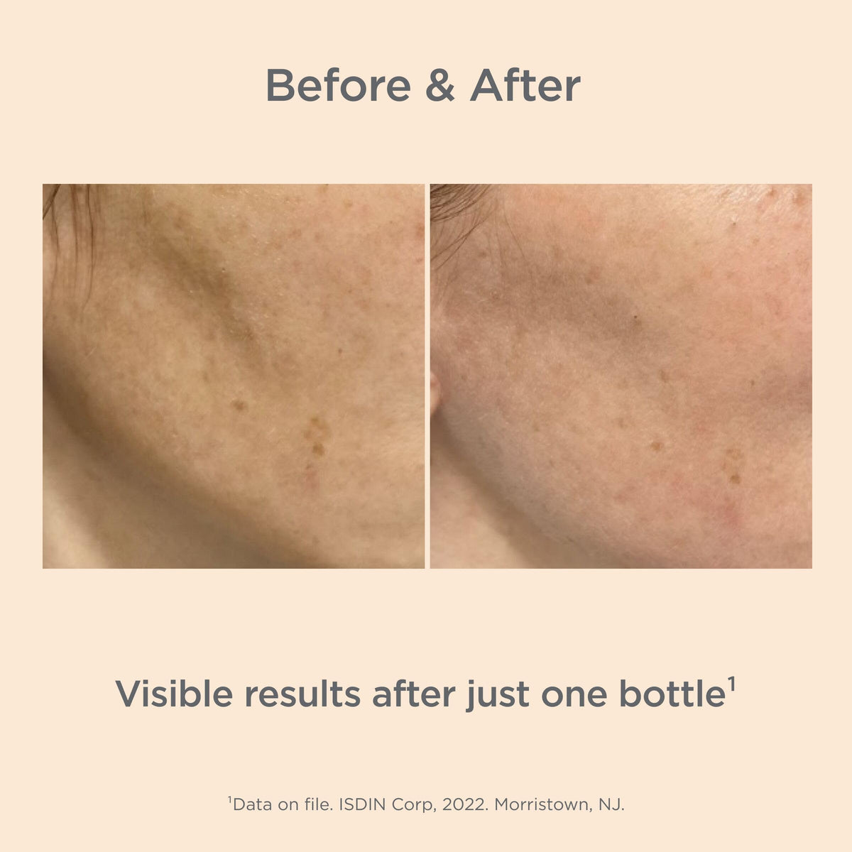 ISDIN bottle on bathroom counter during routine, easy daily layering with sunscreen