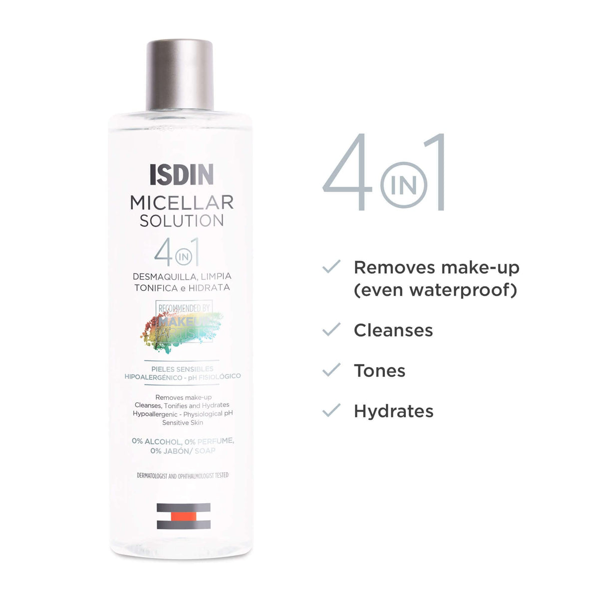 ISDIN micellar placed on bathroom counter for simple daily routine benefit