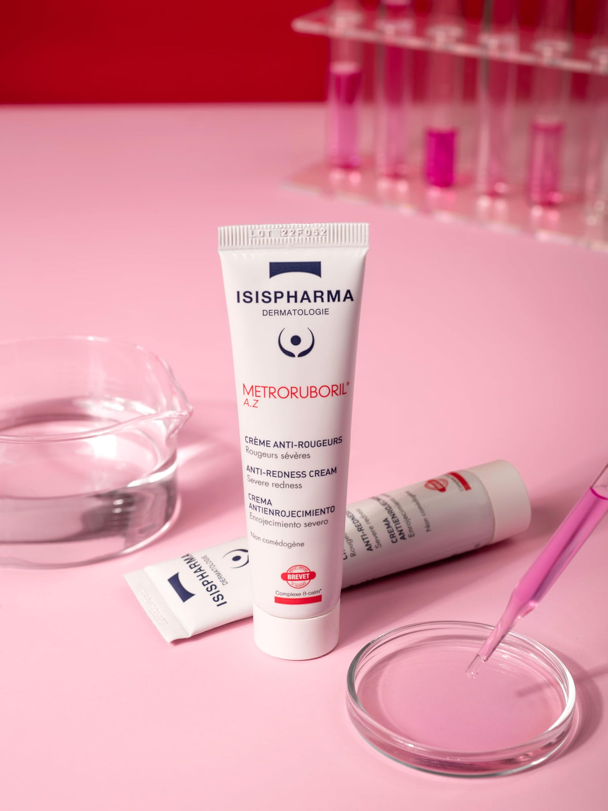 IsisPharma applied to cheek demonstrating targeted redness coverage and calming benefit