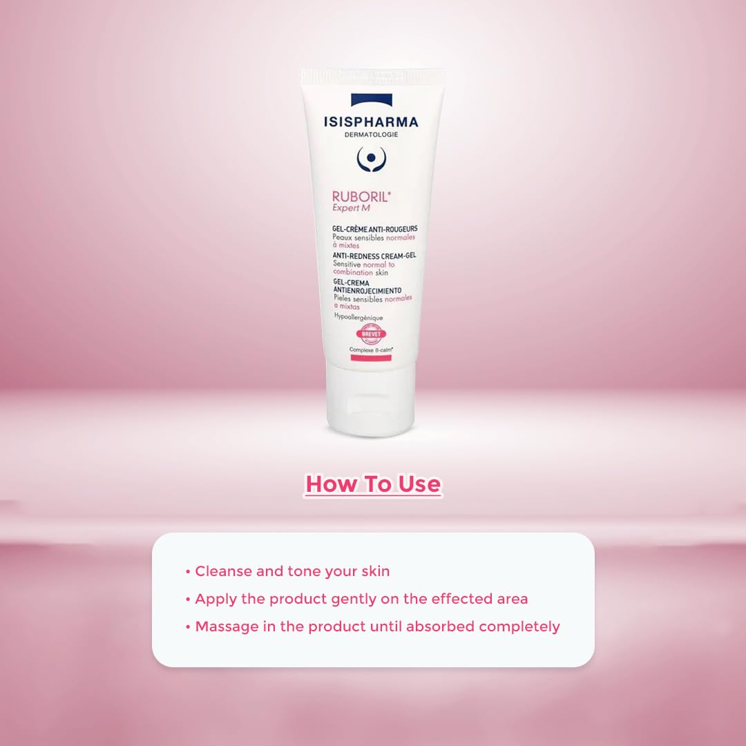 IsisPharma RUBORIL Expert M in bathroom routine demonstrating quick absorption and layering