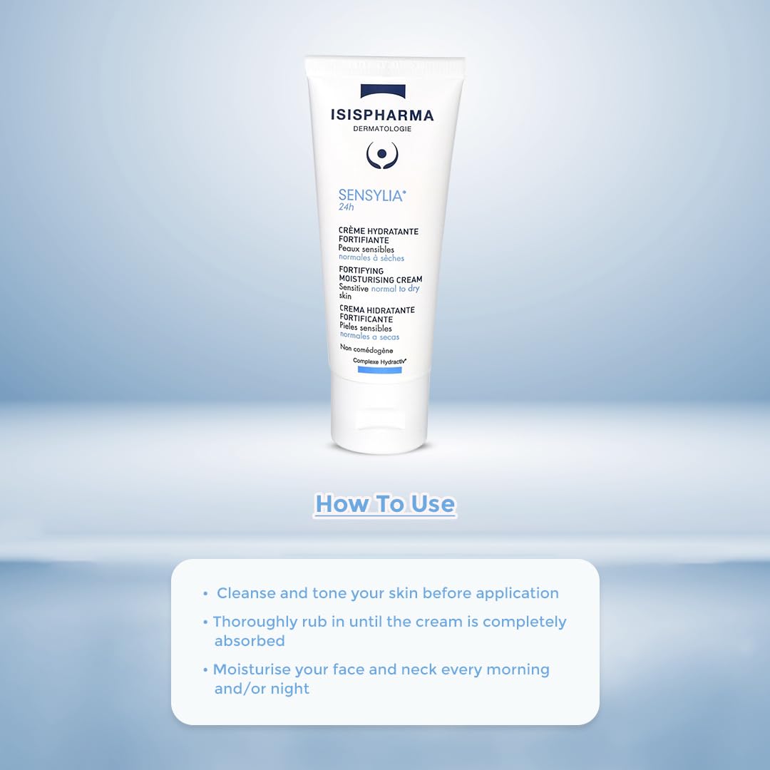 IsisPharma Sensylia applied to cheek in natural setting demonstrating gentle hydration and comfort benefit