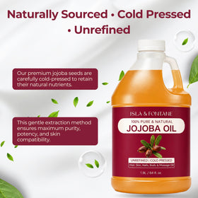 ISLA & FONTANE close-up of label highlighting cold-pressed and hexane-free benefits