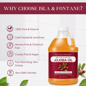 ISLA & FONTANE golden jojoba oil pouring from bottle for easy dispensing