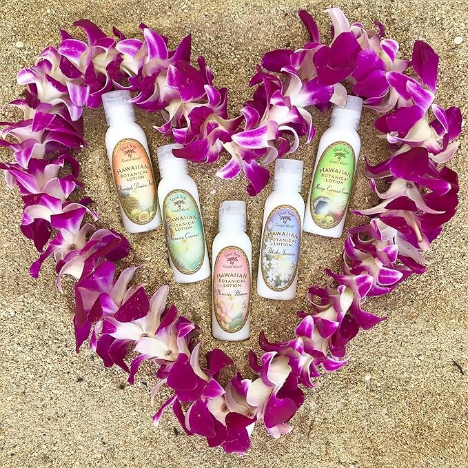 Island Soap & Candle Works bottle on bathroom vanity evoking Hawaiian relaxation benefit