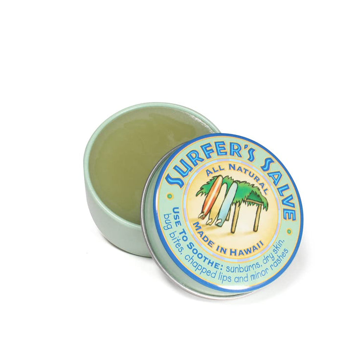 Island Soap & Candle Works tin front view showing compact travel balm