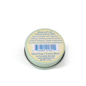 Island Soap & Candle Works open tin showing smooth balm texture for easy application